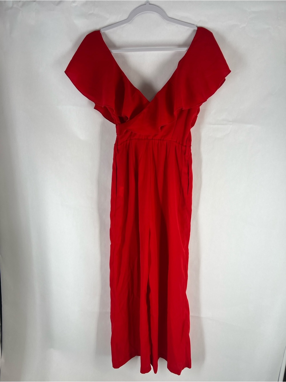 Red Ruffle V-Neck Jumpsuit - Picture 10 of 14
